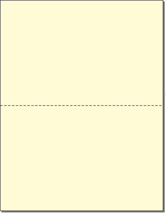 8-1/2 x 11" 20# Laser cut sheet, 1 Horizontal perf at 5-1/2" Canary