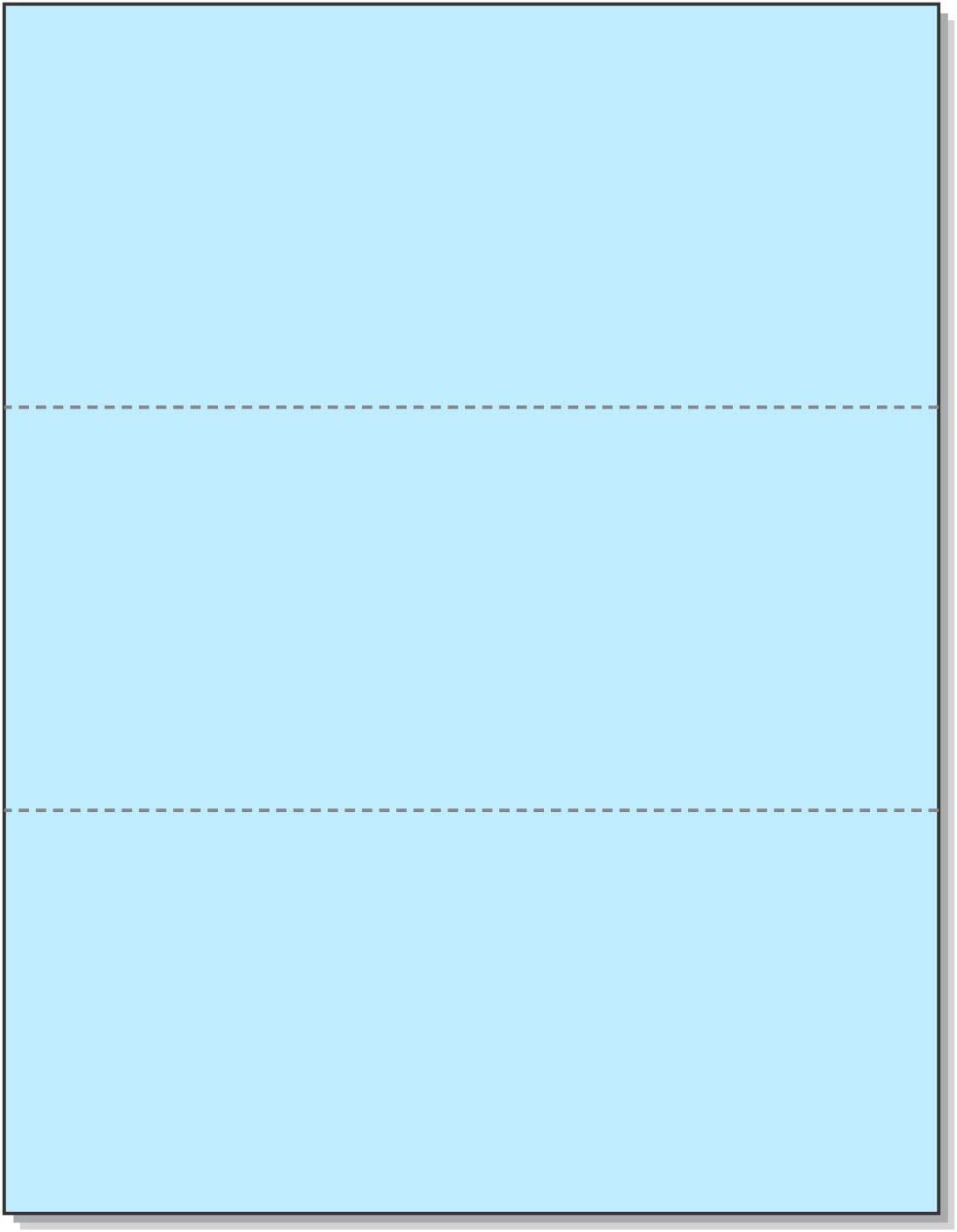 8-1/2 x 11 20# Blue Paper 2 Horizontal Perforations @ 3-2/3 & 7-1/3 from bottom