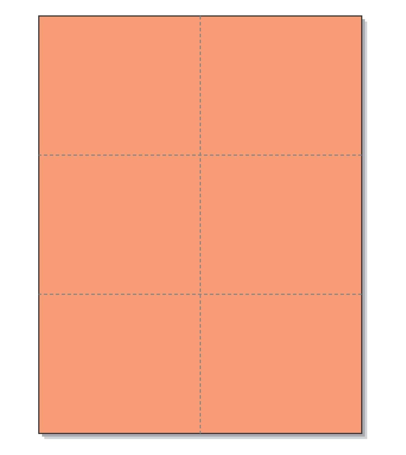 8-1/2 x 11" 100# Tag Laser Cards, 6 Up, 1 Horizontal & 2 Vertical Perforations, Salmon