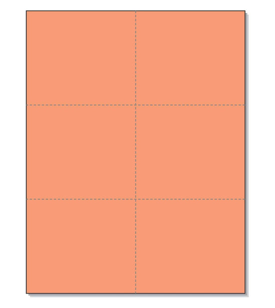8-1/2 x 11" 100# Tag Laser Cards, 6 Up, 1 Horizontal & 2 Vertical Perforations, Salmon