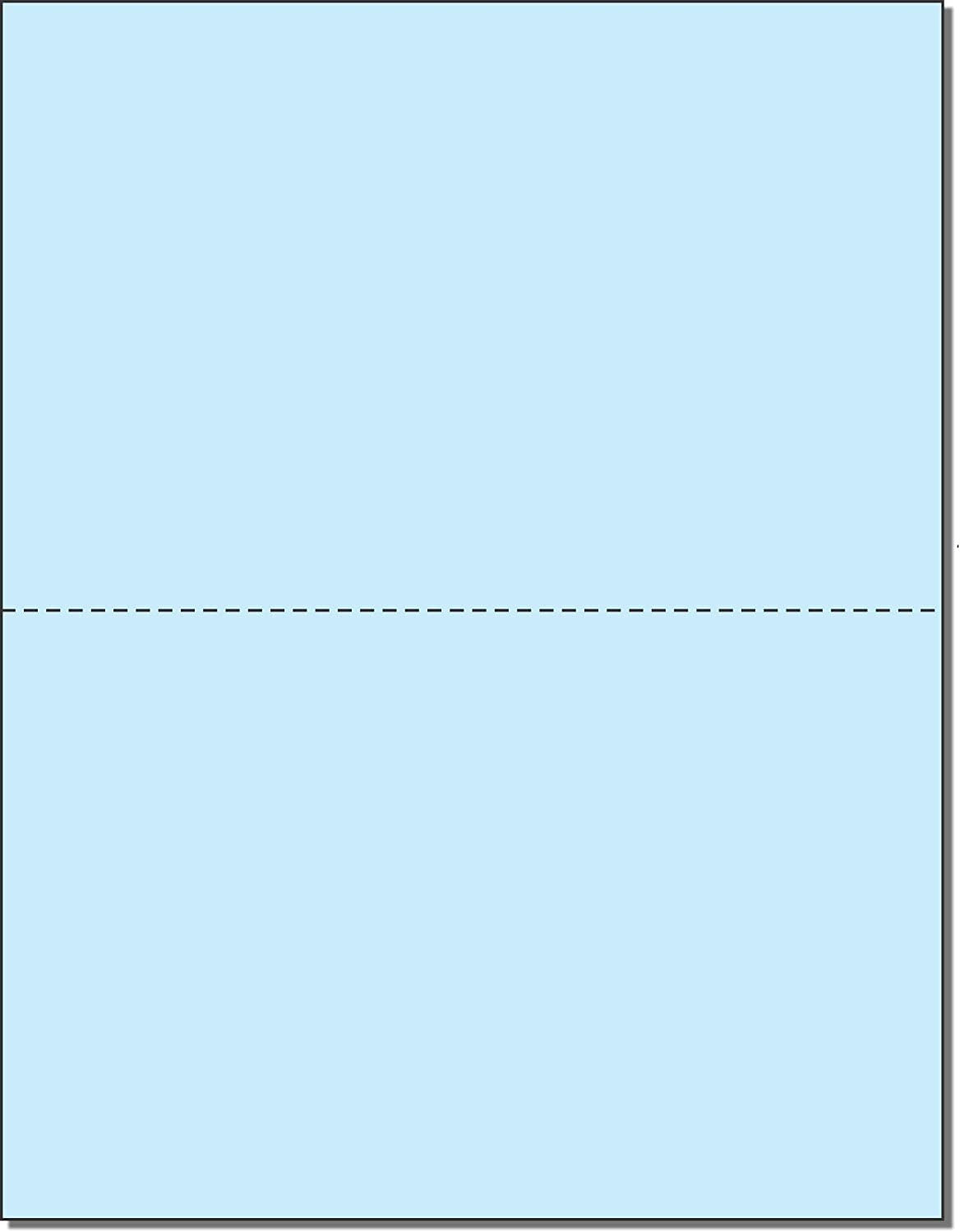 8-1/2 x 11" 20# Laser cut sheet, 1 Horizontal perf at 5-1/2" Blue