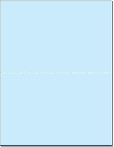8-1/2 x 11" 20# Laser cut sheet, 1 Horizontal perf at 5-1/2" Blue