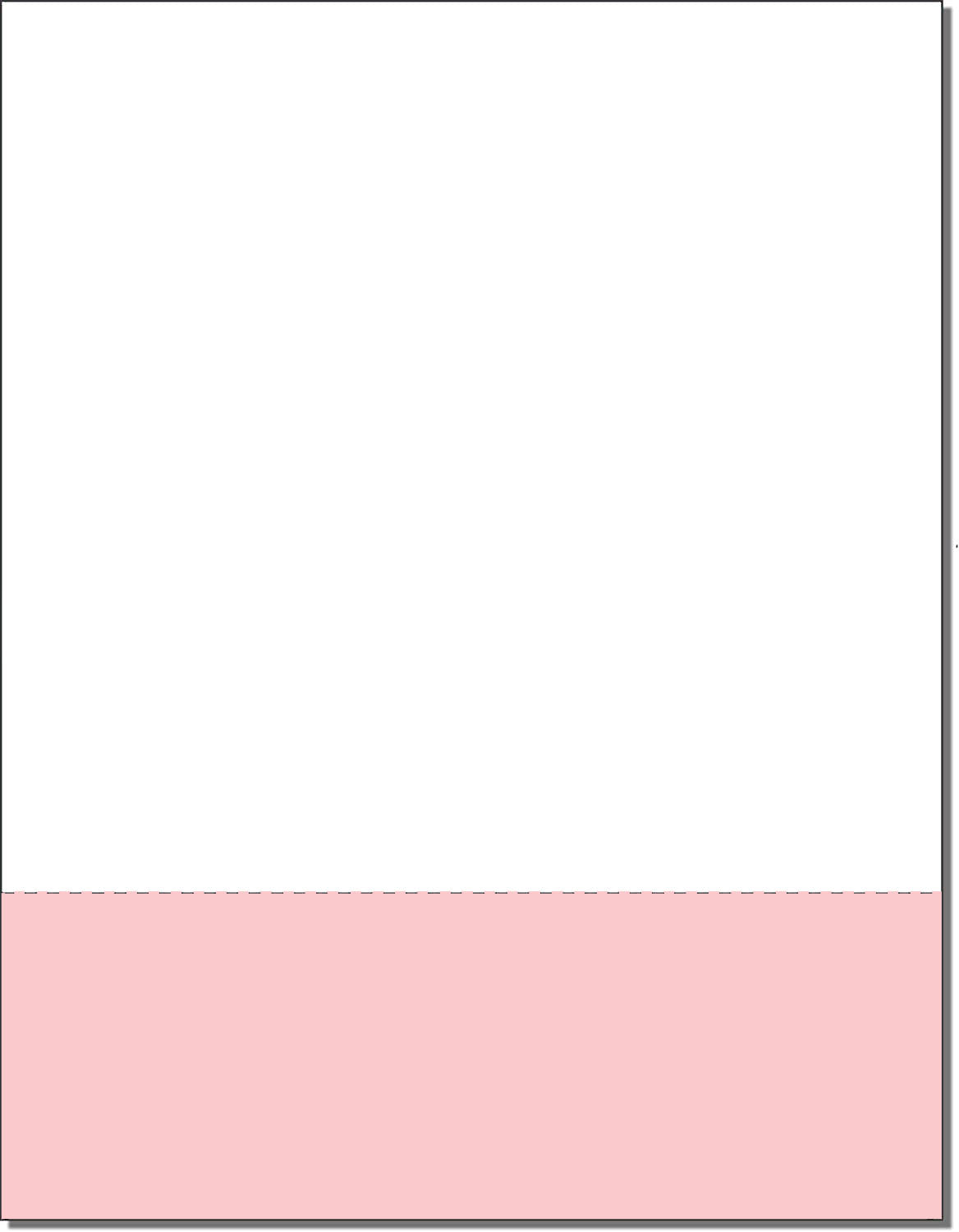 8-1/2 x 11" Pink & White Paper With 1 Horizontal perf @ 3-1/2"