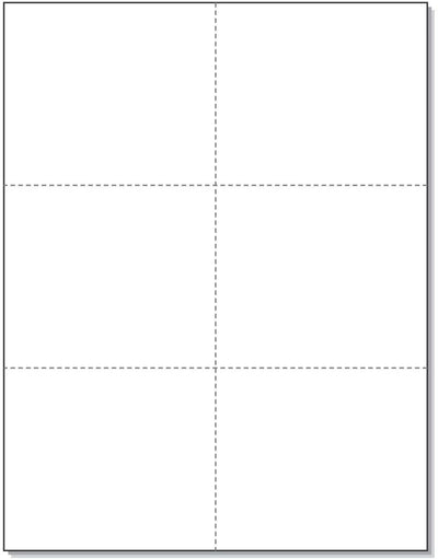 8-1/2 x 11" 100# Tag Laser Cards, 6 Up, 1 Horizontal & 2 Vertical Perforations, White