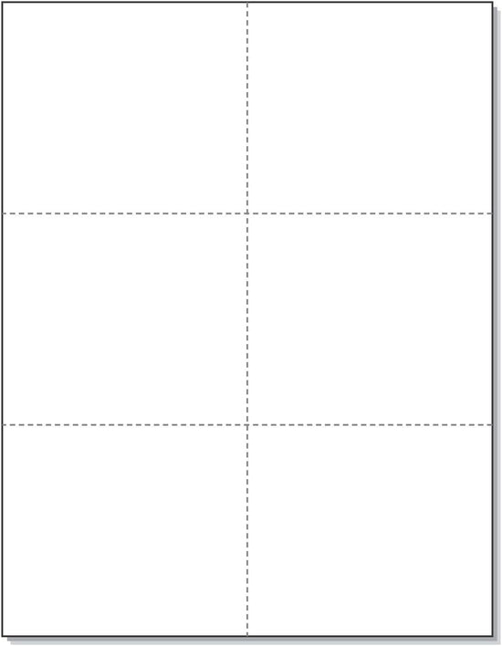 8-1/2 x 11" 24# Laser cut sheet,  2 Horizontal Perfs at 3-2/3" & 7-1/3" and 1 Vertical Perf at Center, White