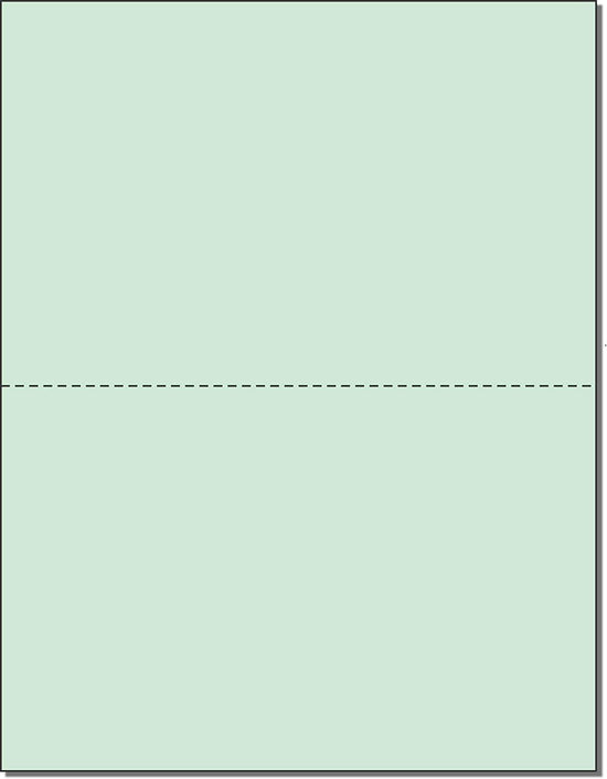 8-1/2 x 11" 20# Laser cut sheet, 1 Horizontal perf at 5-1/2" Green