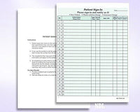 8-1/2 x 11" Patient Sign In Form, 2-Part NCR Carbonless, Green