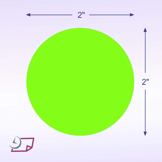 2" Circle Color Stickers, 500 Permanent Labels, 3" Core, Green Fluorescent