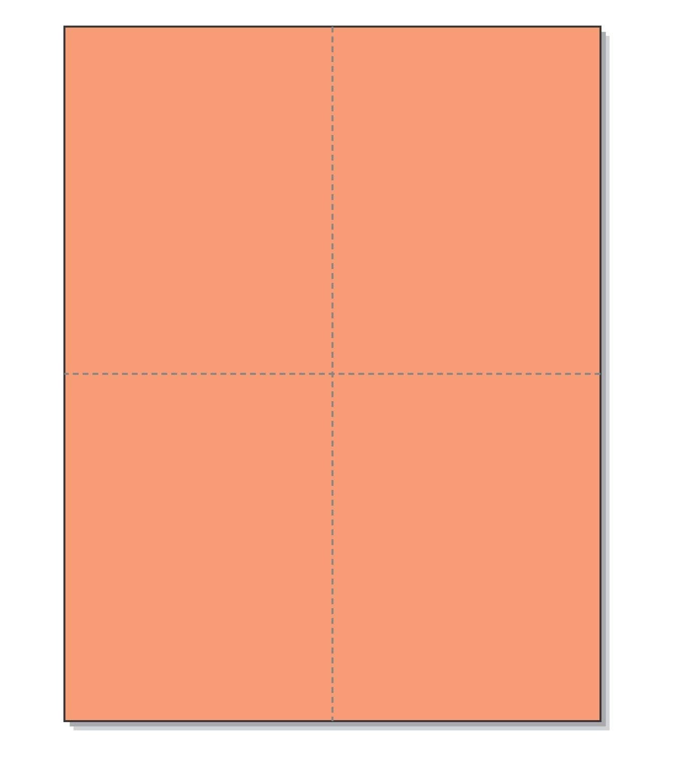 8-1/2 x 11" 100# Tag Laser Cards, 4 Up, 1 Horizontal perf & 1 Vertical Perf at the Center, Salmon