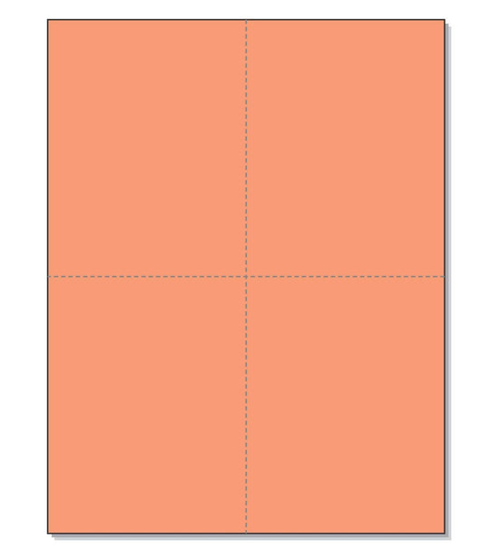 8-1/2 x 11" 100# Tag Laser Cards, 4 Up, 1 Horizontal perf & 1 Vertical Perf at the Center, Salmon