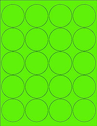 8-1/2" x 11" Fluorescent Green 20 Labels per Sheet 2" Round