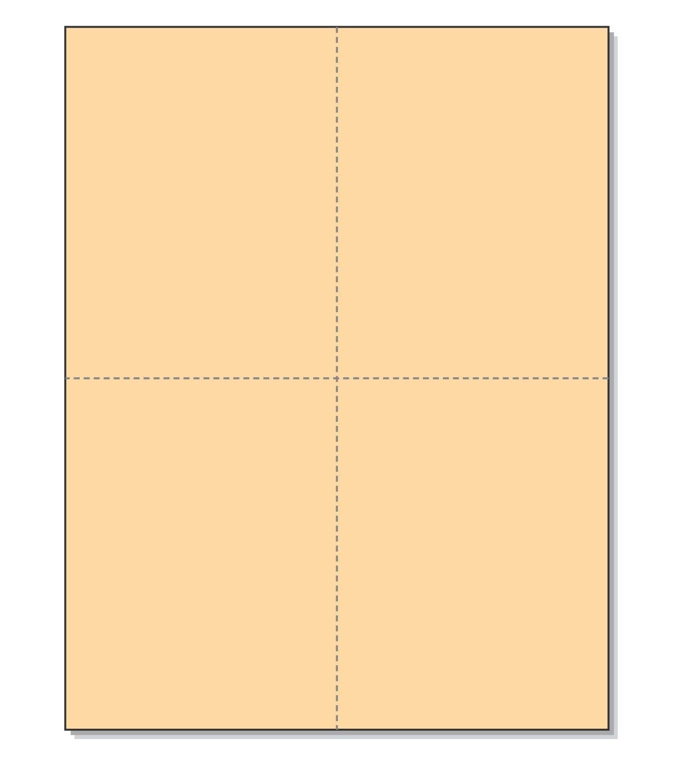 8-1/2 x 11" 100# Tag Laser Cards, 4 Up, 1 Horizontal perf & 1 Vertical Perf at the Center, Buff