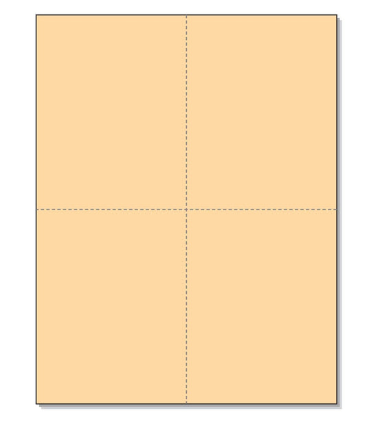 8-1/2 x 11" 100# Tag Laser Cards, 4 Up, 1 Horizontal perf & 1 Vertical Perf at the Center, Buff