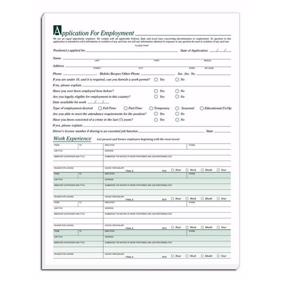 Employee Applications Records Forms, 8 1/2 X 11"