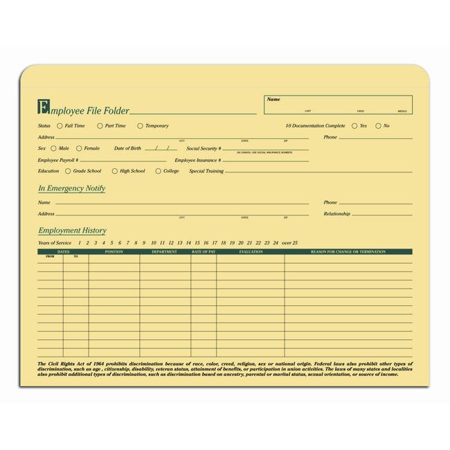 Employee File Folder, 11 3/4 X 9 1/2"