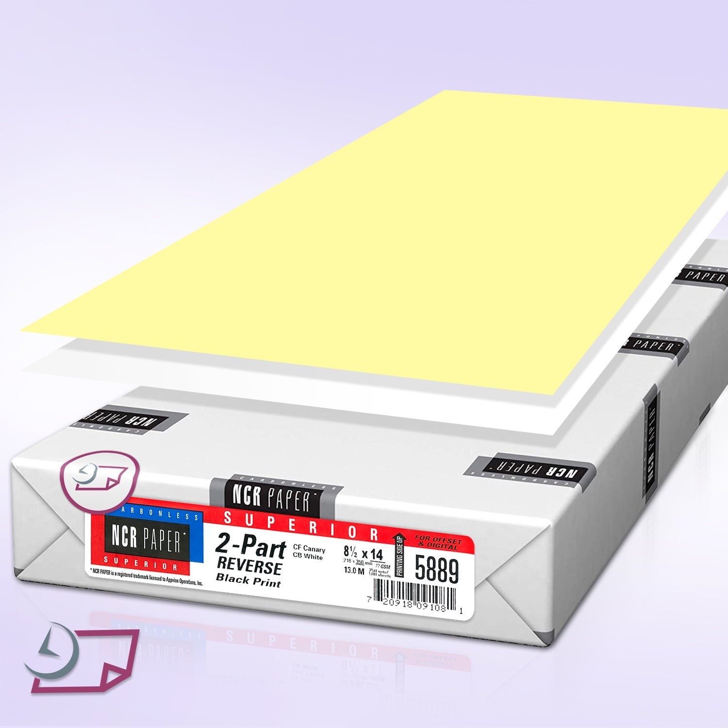 8-1/2 x 14" Laser Carbonless 2 Part Paper, Reverse, Canary & White