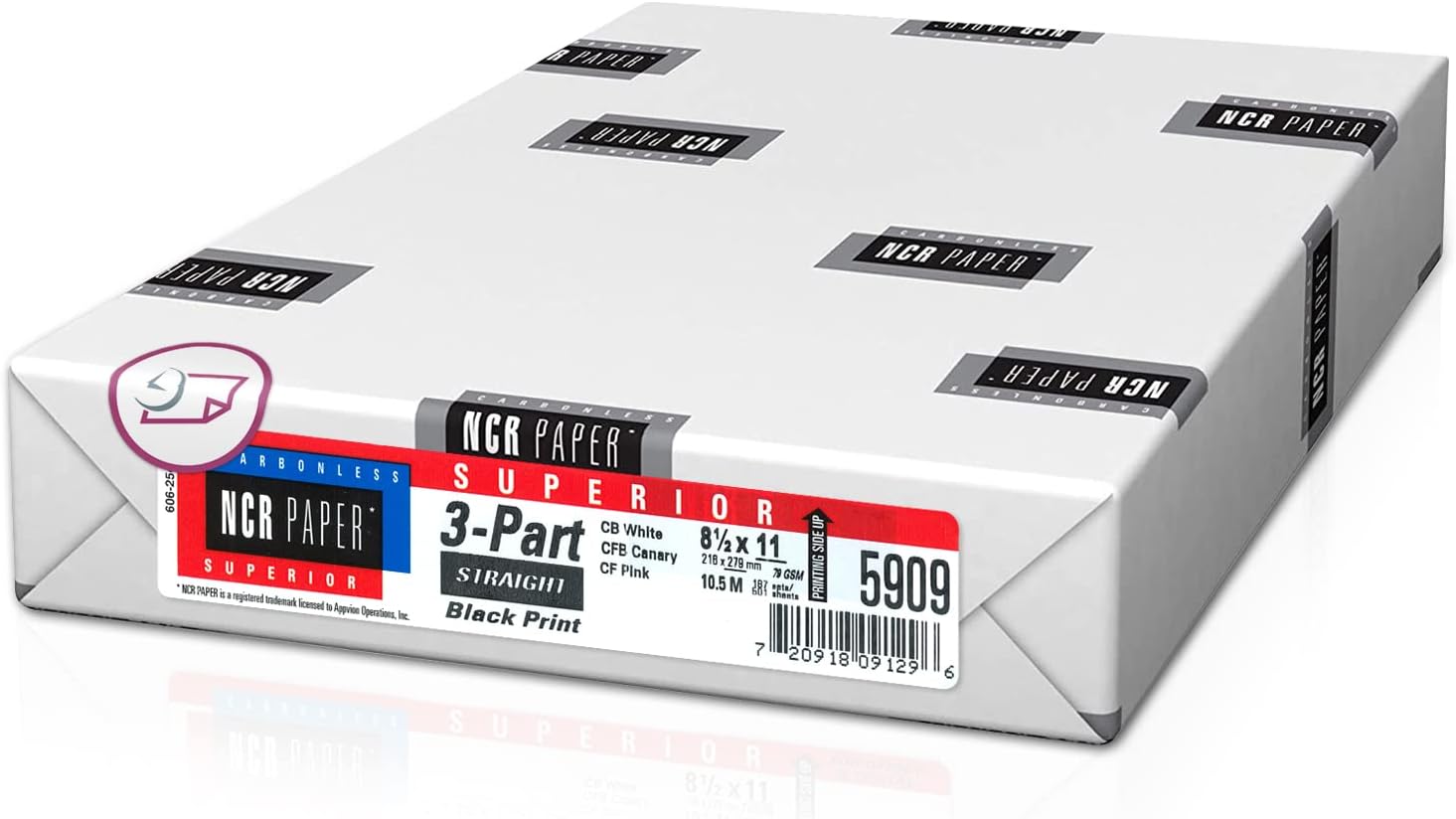 8-1/2 x 11" Laser Carbonless 3 Part Paper, Straight, White, Canary & Pink