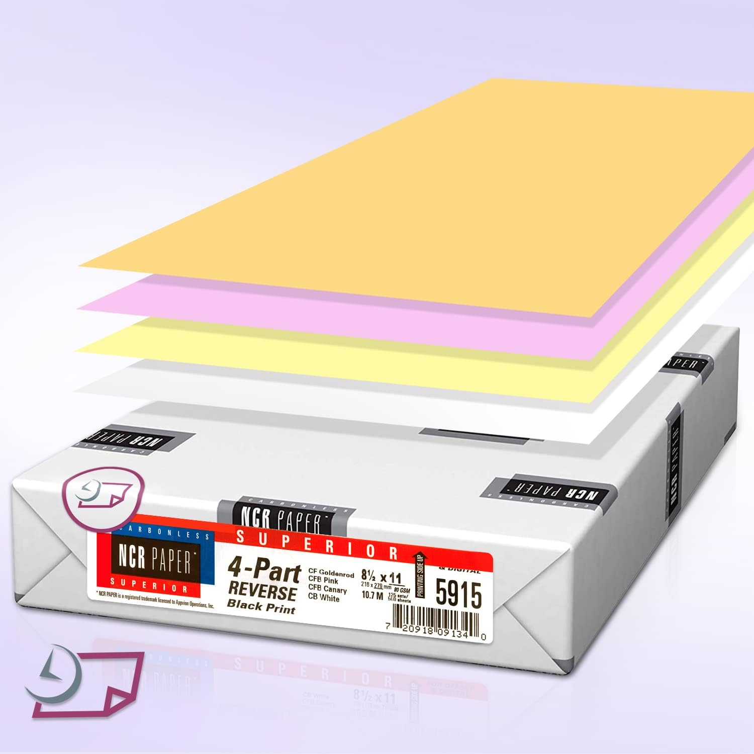 8-1/2 x 11" Laser Carbonless 4 Part Paper, Reverse, Gold, Pink, Canary & White