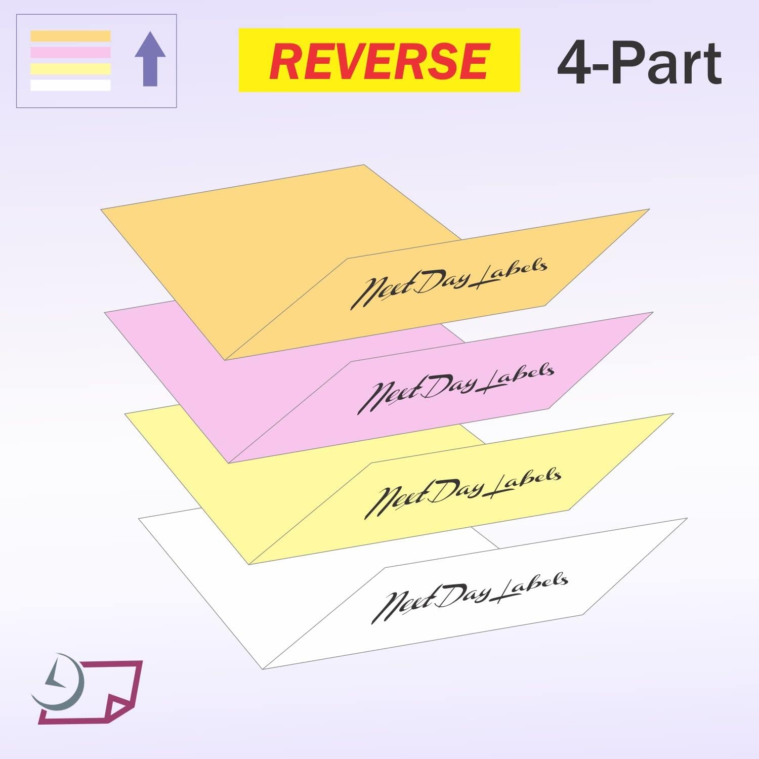8-1/2 x 11" Laser Carbonless 4 Part Paper, Reverse, Gold, Pink, Canary & White