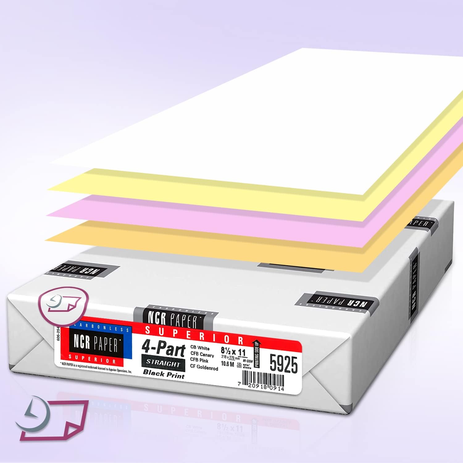 8-1/2 x 11" Laser Carbonless 4 Part Paper, Straight, White, Canary, Pink & Gold