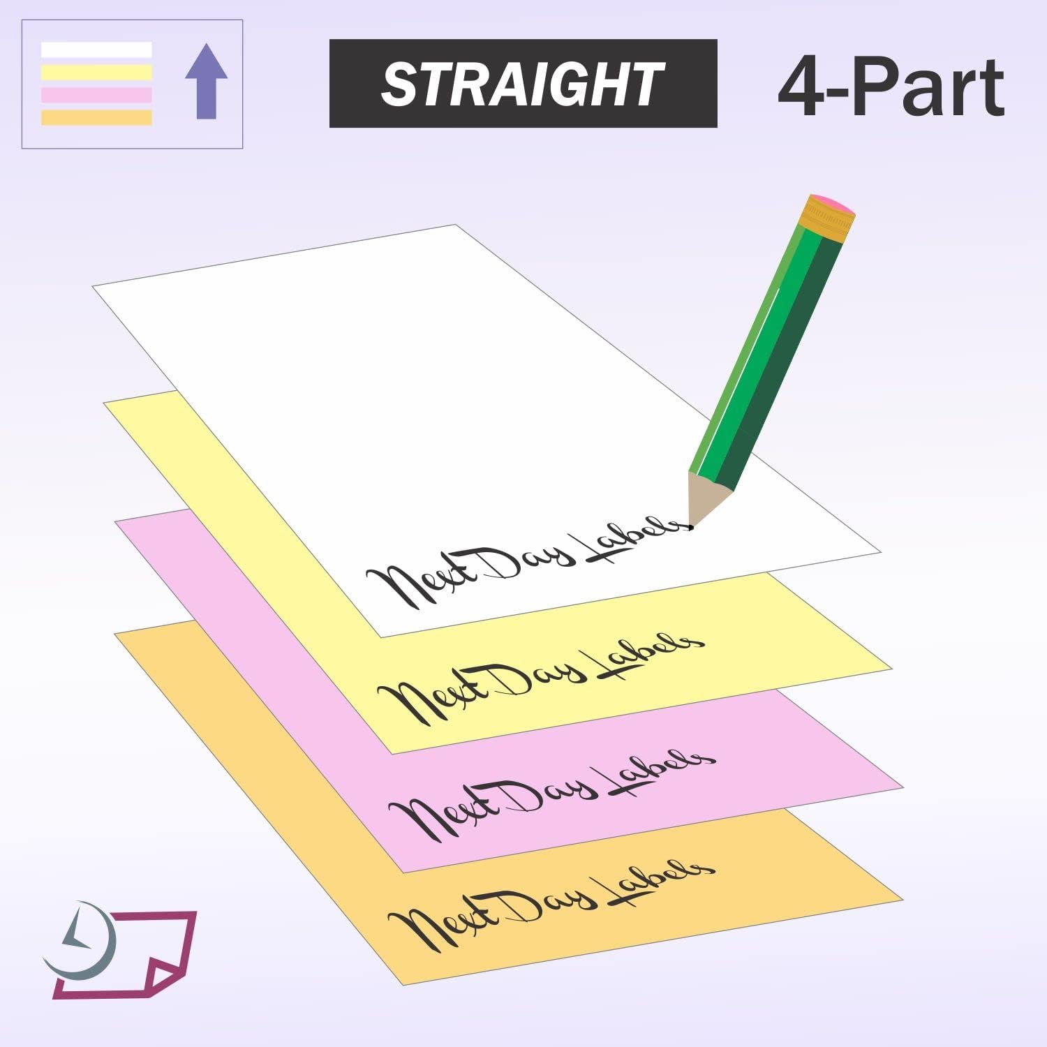 8-1/2 x 11" Laser Carbonless 4 Part Paper, Straight, White, Canary, Pink & Gold