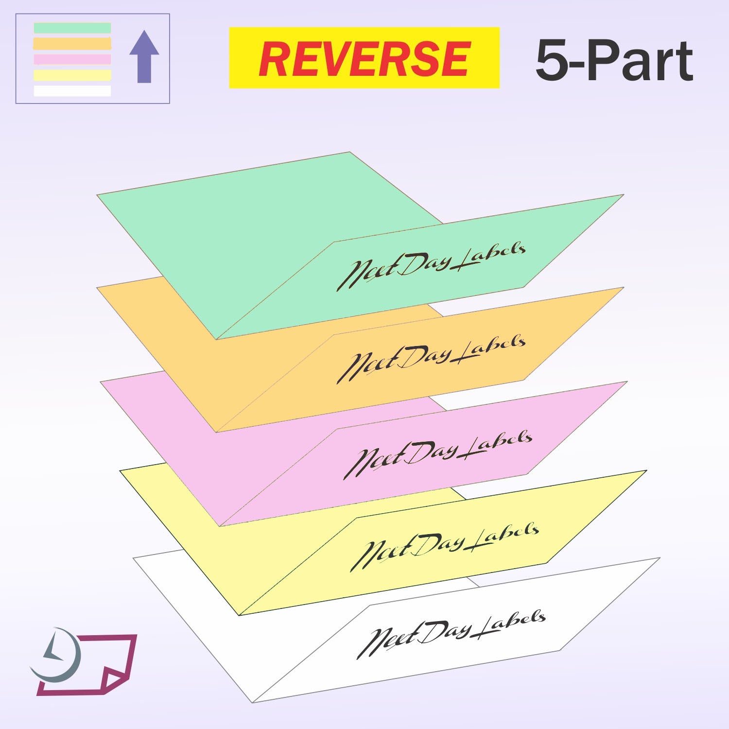 11 x 17" Laser Carbonless 5 Part Paper, Reverse, Green, Gold, Pink, Canary & White