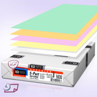 8-1/2 x 11" Laser Carbonless 5 Part Paper, Reverse, Green, Gold, Pink, Canary & White