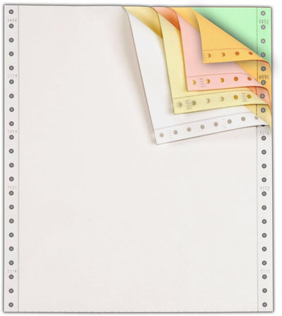 9-1/2 x 11" Continuous Paper, 15# 5 Part White, Canary, Pink, Gold & Green with Side Perfs