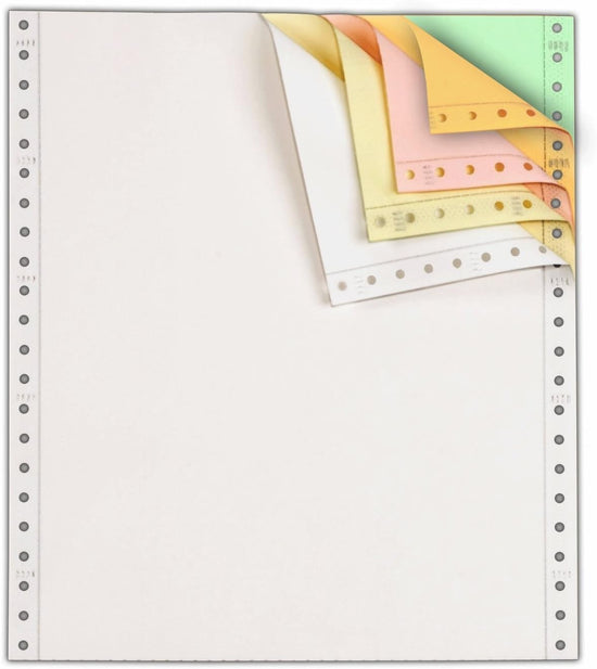 9-1/2 x 11" Continuous Paper, 15# 5 Part White, Canary, Pink, Gold & Green with Side Perfs