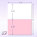 8-1/2 x 11" 20# Laser cut sheet, 1 Horizontal perf at 5-1/2" White & Pink