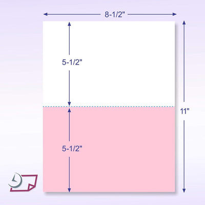 8-1/2 x 11" Pink & White Paper With 1 Horizontal perf @ 5-1/2"