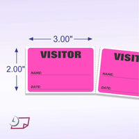 3" x 2" Fluorescent Pink Visitor Pass Labels