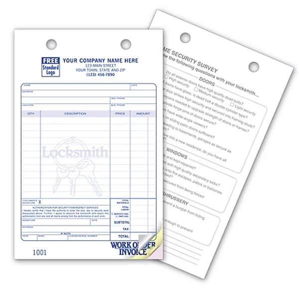 5-1/2 x 8-1/2" Locksmith Register Forms, Large Classic - 3 Part