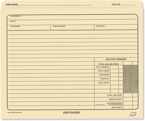 10 x 12" Manila Job Folder File Jackets