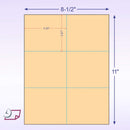 8-1/2 x 11" 100# Tag Laser Cards, 6 Up, 1 Horizontal & 2 Vertical Perforations, Buff