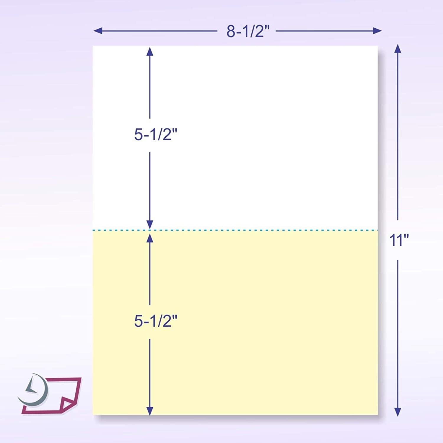 8-1/2 x 11" 20# Laser cut sheet, 1 Horizontal perf at 5-1/2" White & Canary