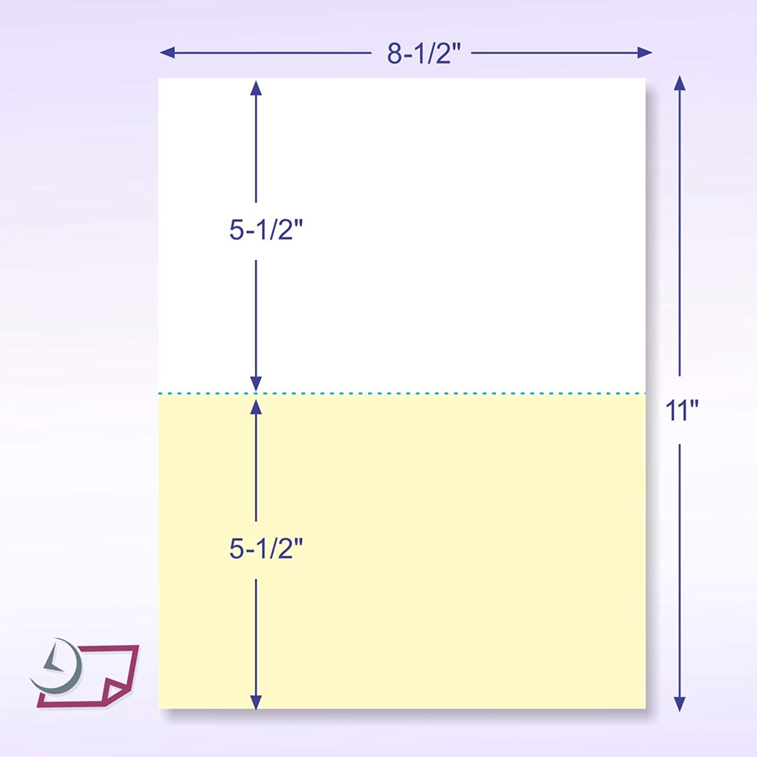 8-1/2 x 11" 24#, White & Canary Perforated Paper, 1 Horizontal perf at 5-1/2"