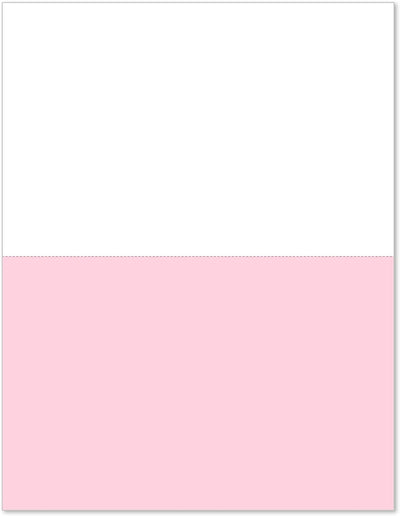 8-1/2 x 11" 20# Laser cut sheet, 1 Horizontal perf at 5-1/2" White & Pink