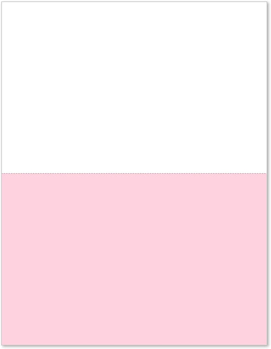 8-1/2 x 11" 20# Laser cut sheet, 1 Horizontal perf at 5-1/2" White & Pink