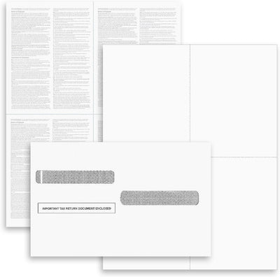 W-2 and 1099-R Forms Blank Paper 4-Up Version "Instructions on Back" for Laser and Ink Jet Printer (100 Forms & Self Seal Envelopes)