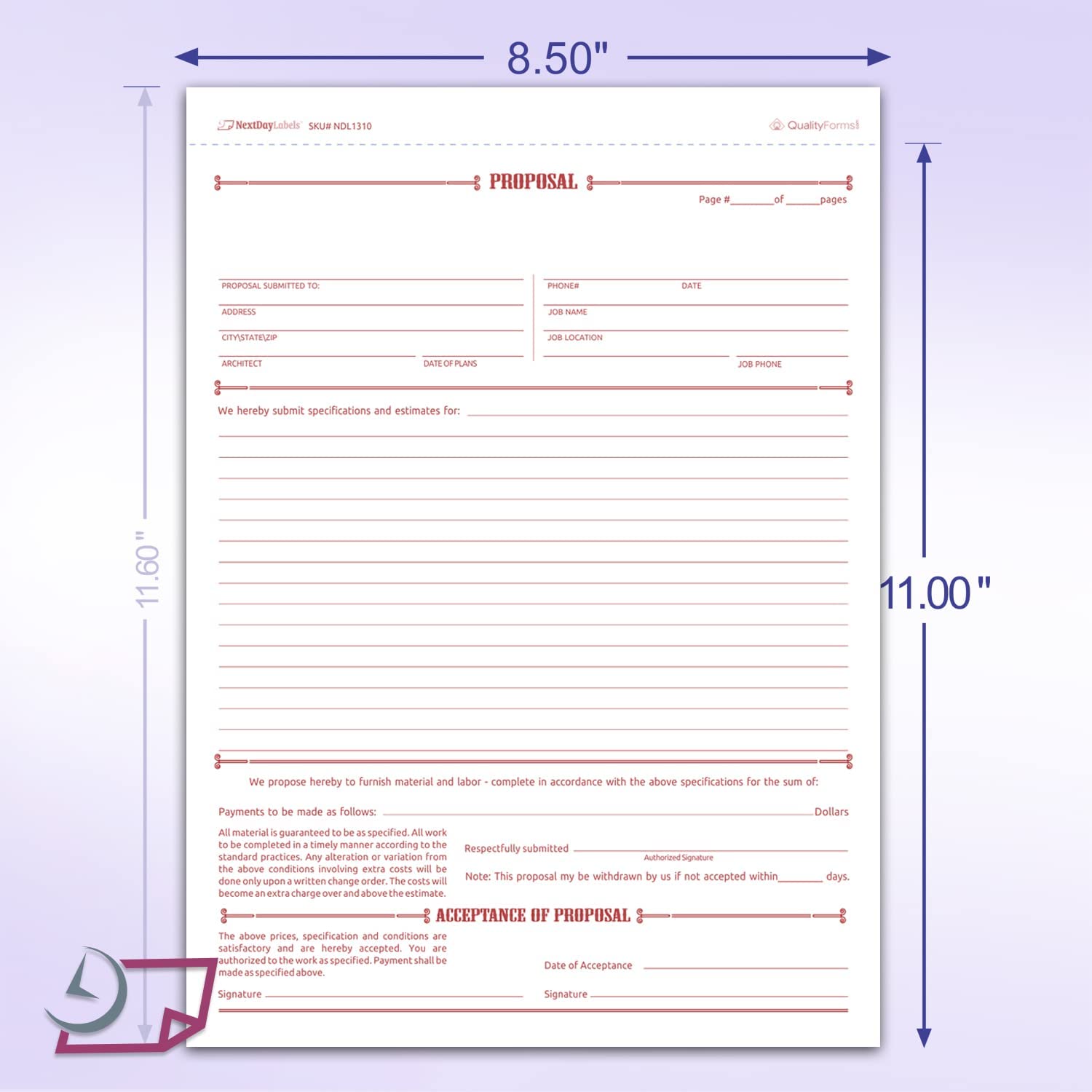 Proposal Form, Carbonless, 8 1/2 X 11"
