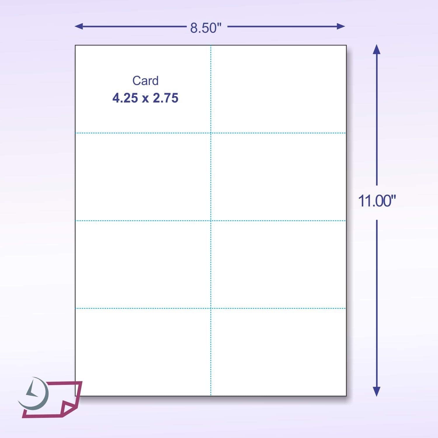 8-1/2 x 11" 125# Tag Extra Heavy Laser Cards, 8 Up, 1 Horizontal & 3 Vertical Perforations, White