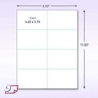 8-1/2 x 11" 125# Tag Extra Heavy Laser Cards, 8 Up, 1 Horizontal & 3 Vertical Perforations, White