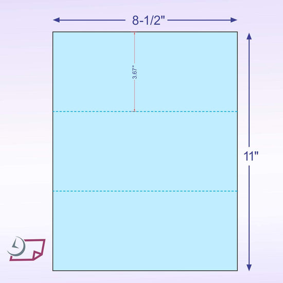 8-1/2 x 11 20# Blue Paper 2 Horizontal Perforations @ 3-2/3 & 7-1/3 from bottom