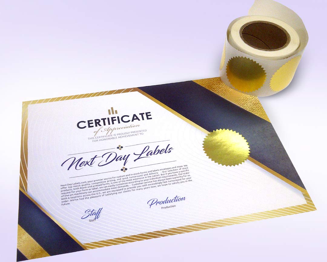 2" Round Seals Gold Metallic Certificate Wafer Seals Serrated Edge