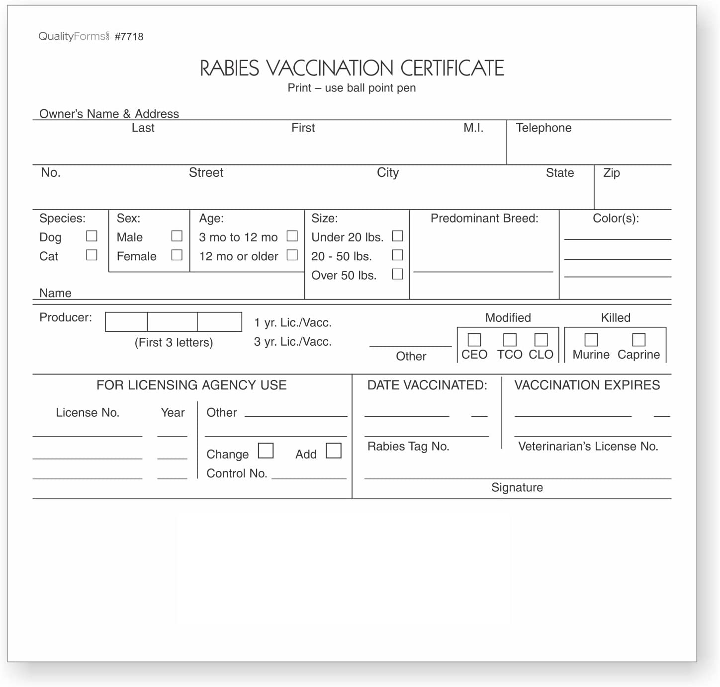 Vet Rabies Vaccination Certificates