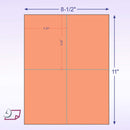 8-1/2 x 11" 100# Tag Laser Cards, 4 Up, 1 Horizontal perf & 1 Vertical Perf at the Center, Salmon