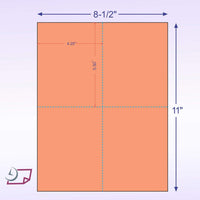 8-1/2 x 11" 100# Tag Laser Cards, 4 Up, 1 Horizontal perf & 1 Vertical Perf at the Center, Salmon