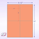 8-1/2 x11  Laser Cards  4 Up - Salmon