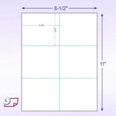 8-1/2 x 11" 24# Laser cut sheet,  2 Horizontal Perfs at 3-2/3" & 7-1/3" and 1 Vertical Perf at Center, White